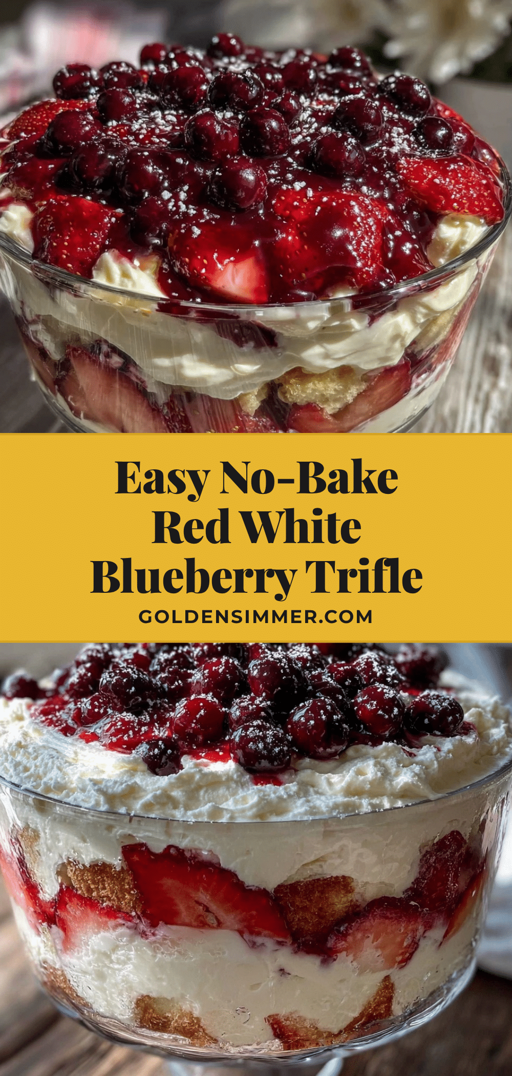 Easy No-Bake Red White Blueberry Trifle recipe