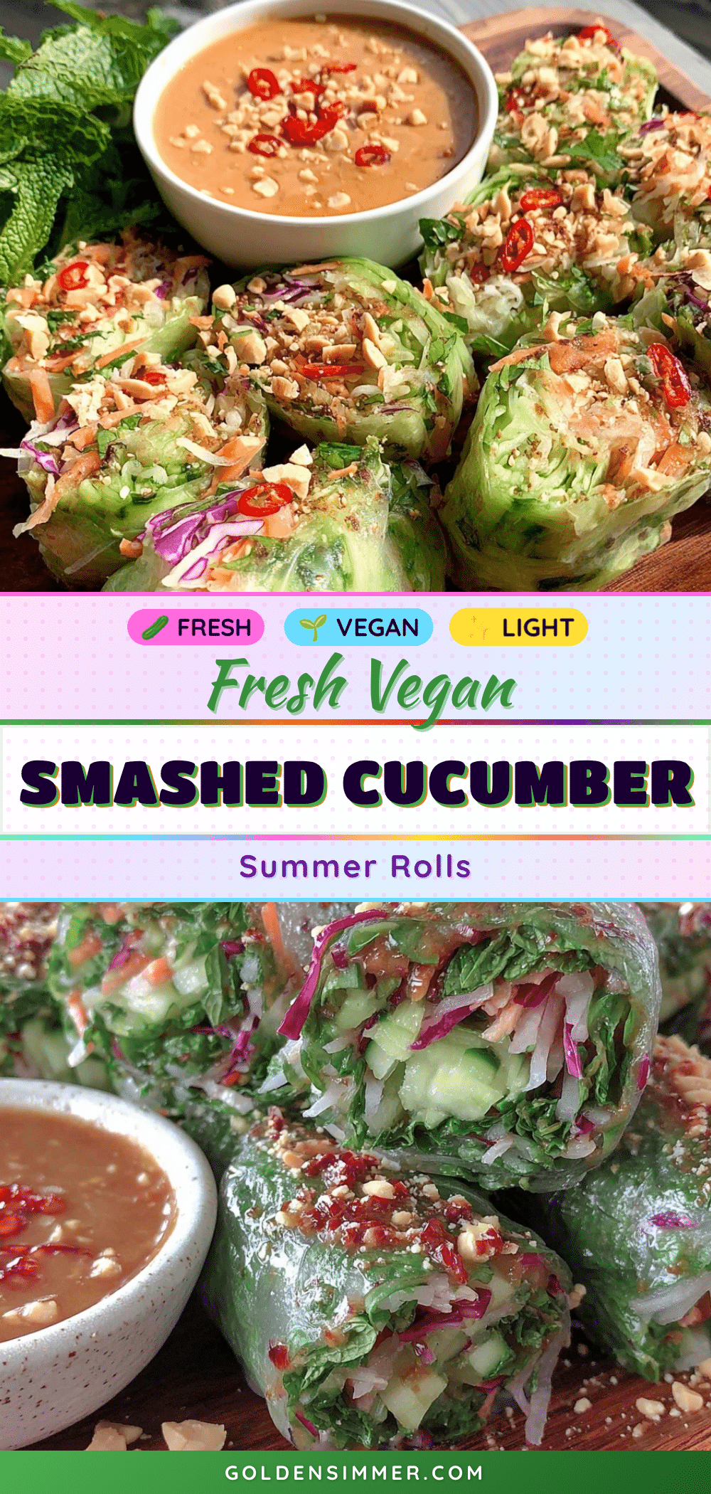 fresh vegan smashed cucumber and herb summer rolls recipe