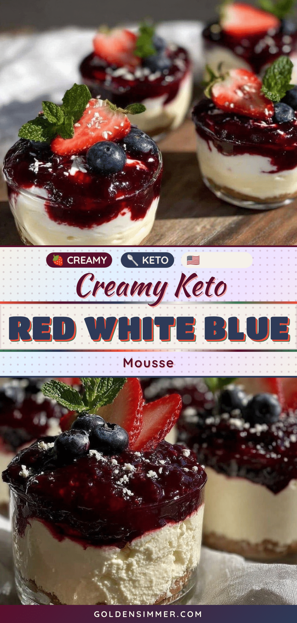 keto red white and blue cheesecake mousse cups recipe