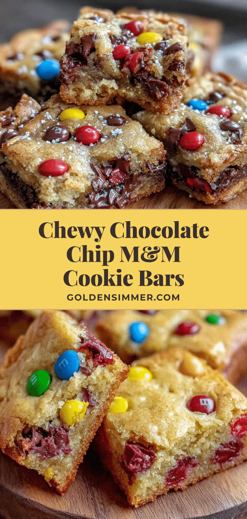 chewy chocolate chip cookie bars with m&ms recipe