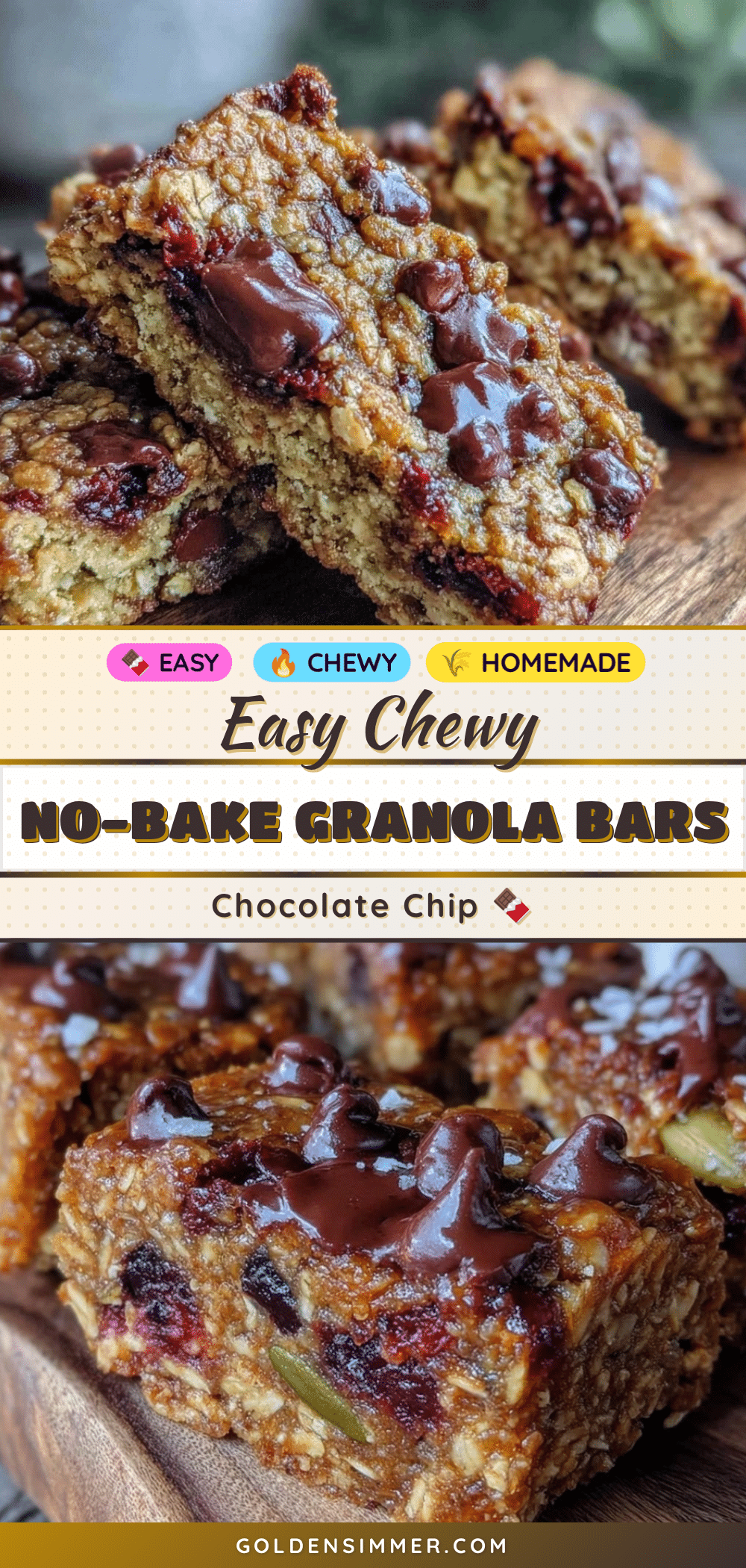 easy chewy no-bake chocolate chip granola bars recipe
