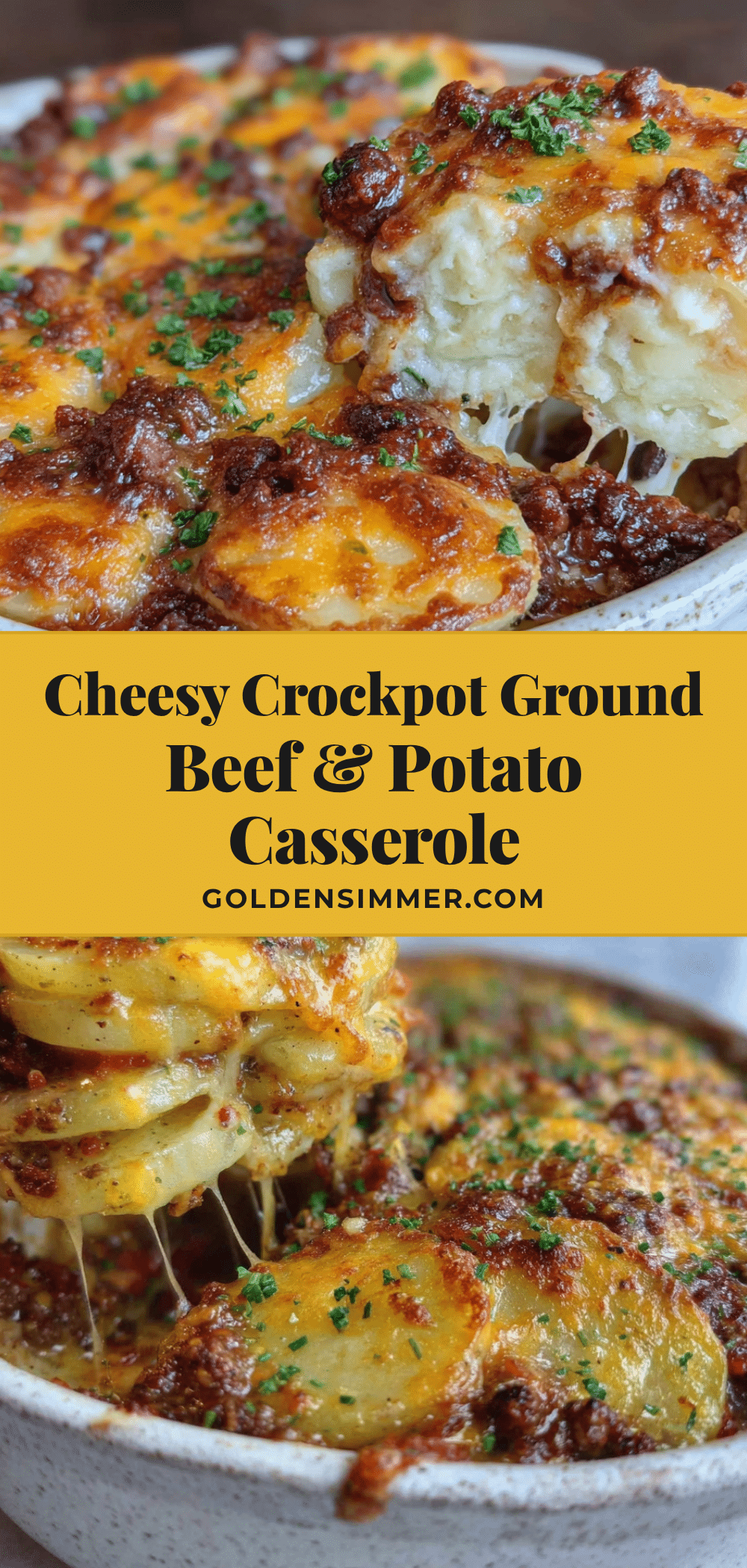 easy cheesy crockpot ground beef & potato casserole recipe