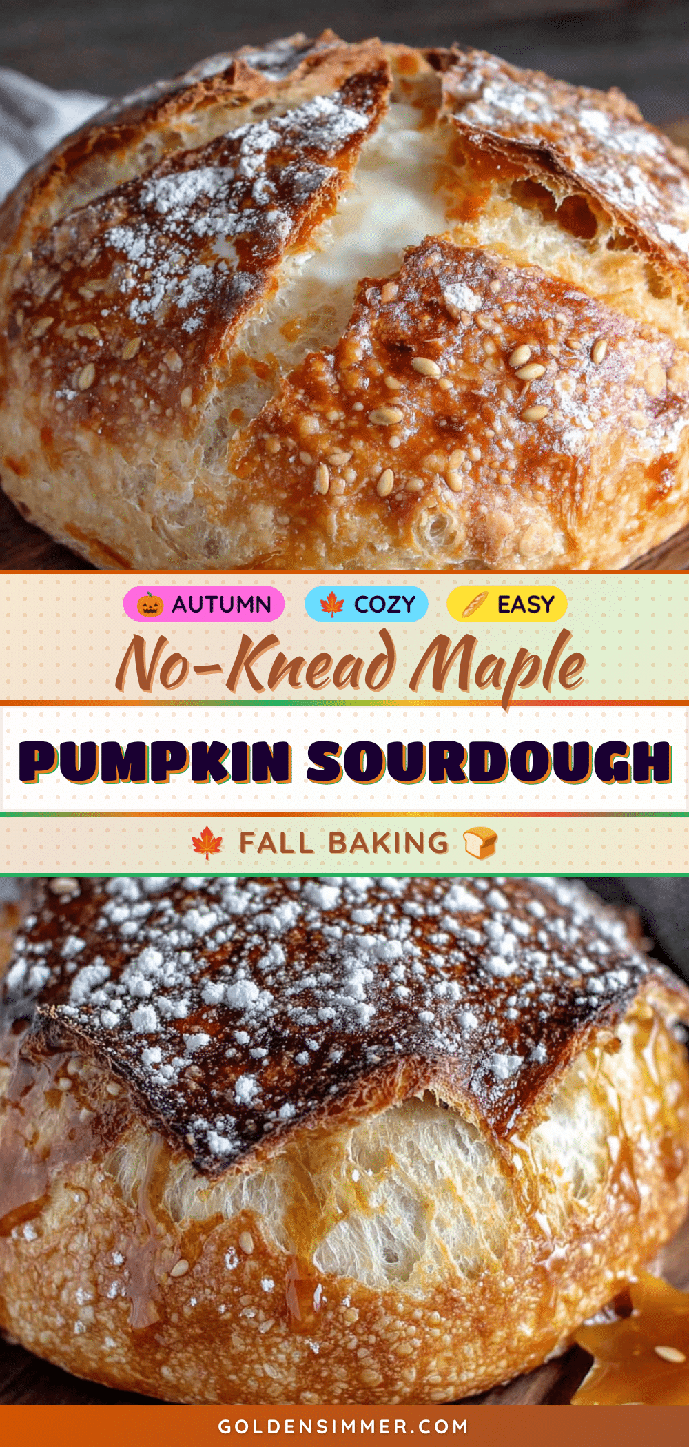 no-knead maple pumpkin sourdough bread recipe
