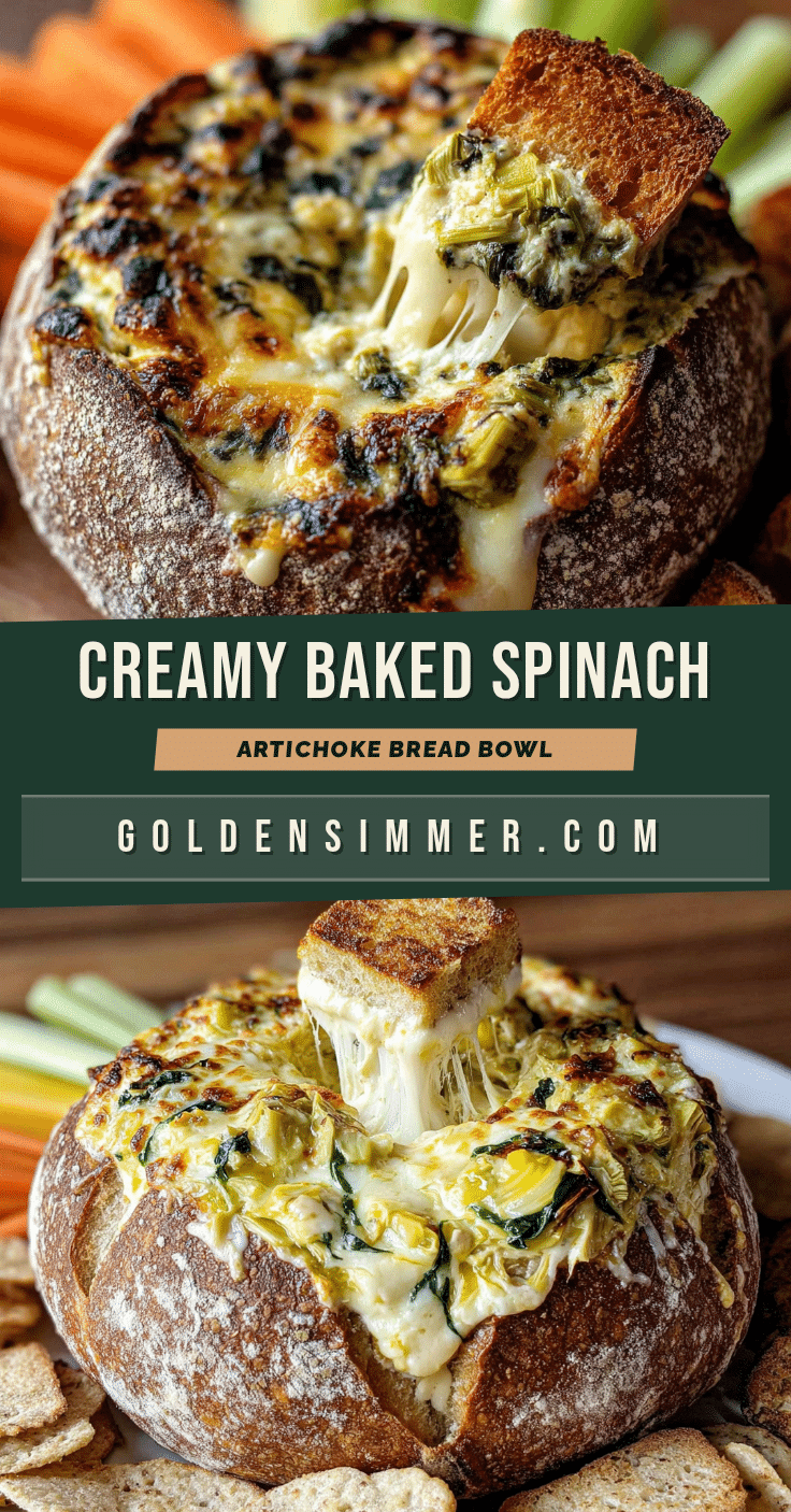 creamy baked spinach artichoke bread bowl recipe