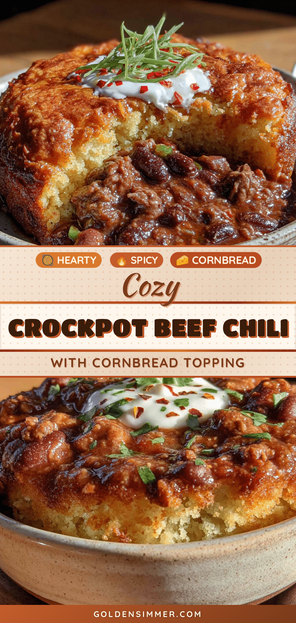 crockpot beef chili with cornbread topping recipe