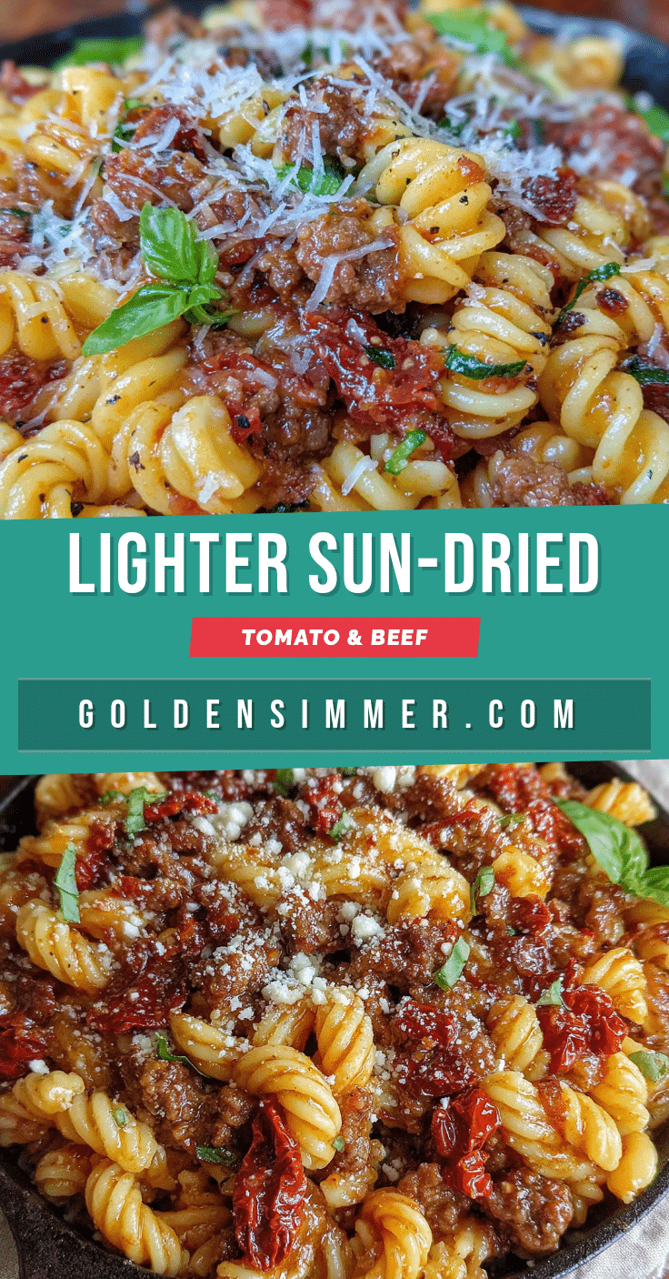 lighter sun-dried tomato ground beef pasta skillet recipe