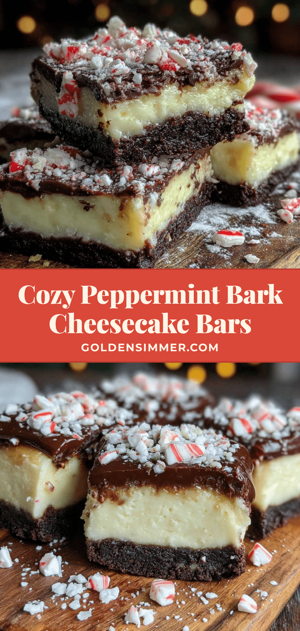 cozy peppermint bark cheesecake bars recipe