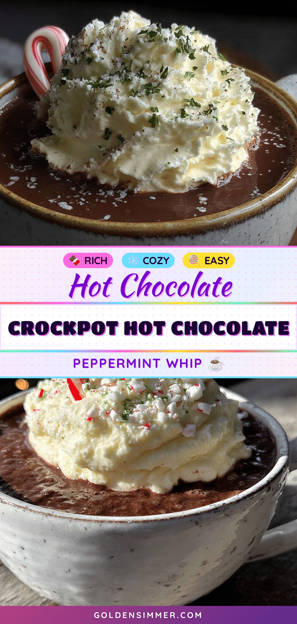 Crockpot hot chocolate with peppermint whipped cream recipe