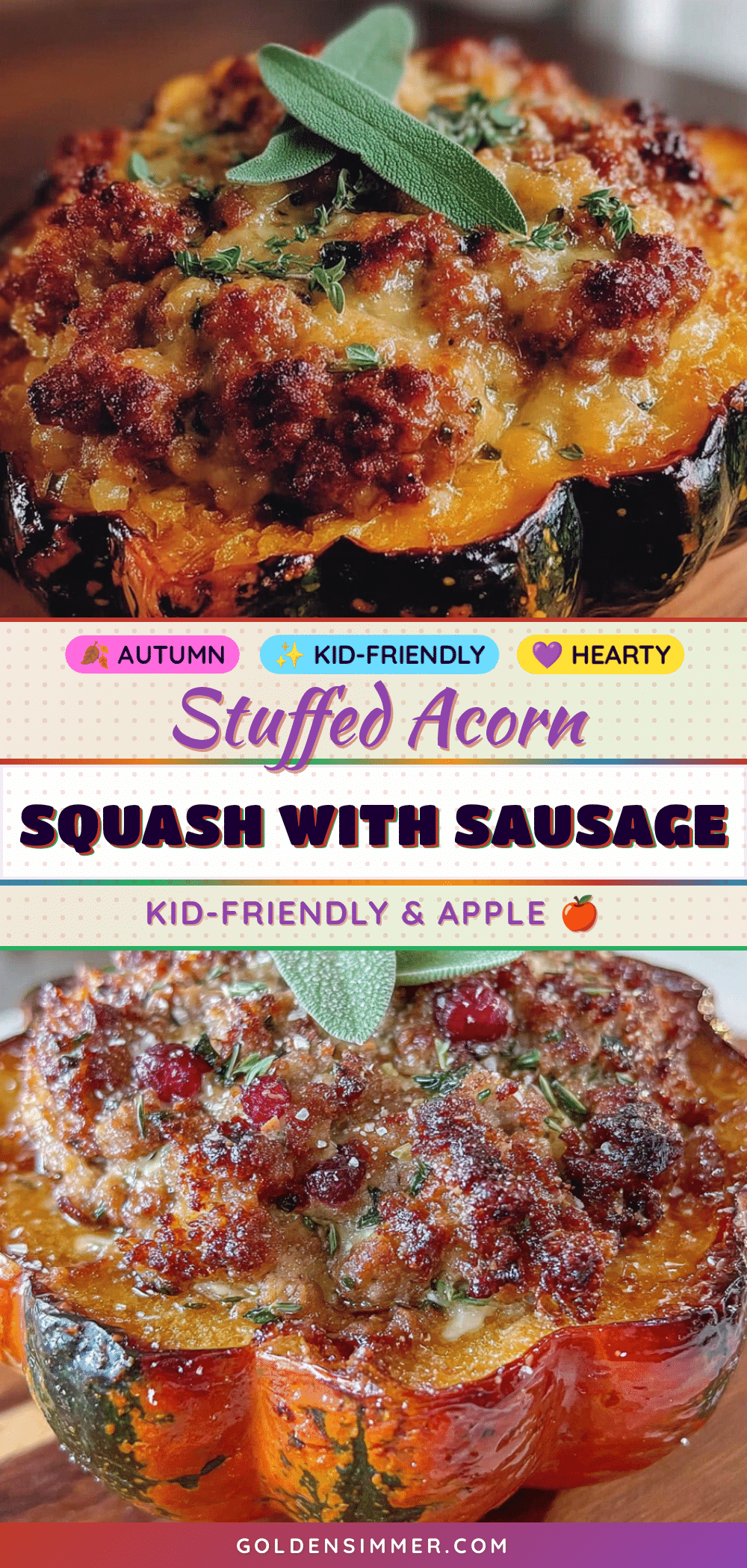 kid-friendly stuffed acorn squash with sausage and apple recipe