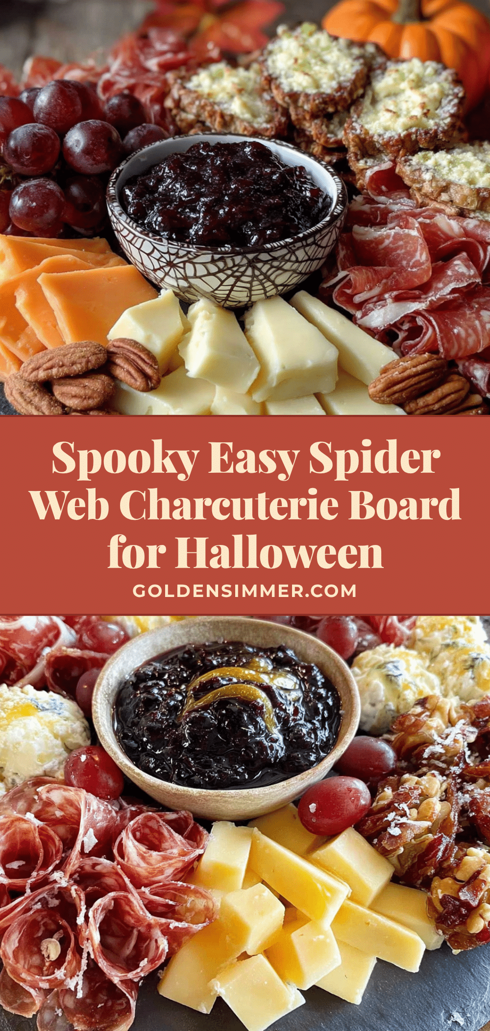 Spooky Easy Spider Web Charcuterie Board for Halloween recipe