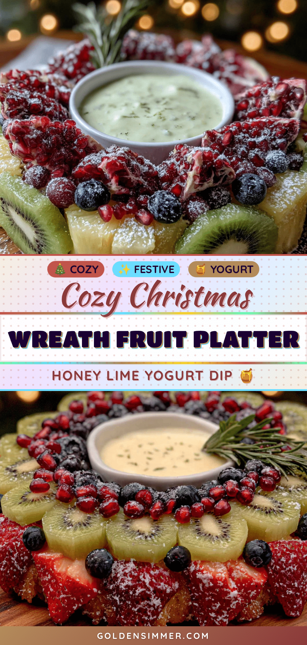 Cozy Christmas Wreath Fruit Platter with Honey Lime Yogurt Dip recipe