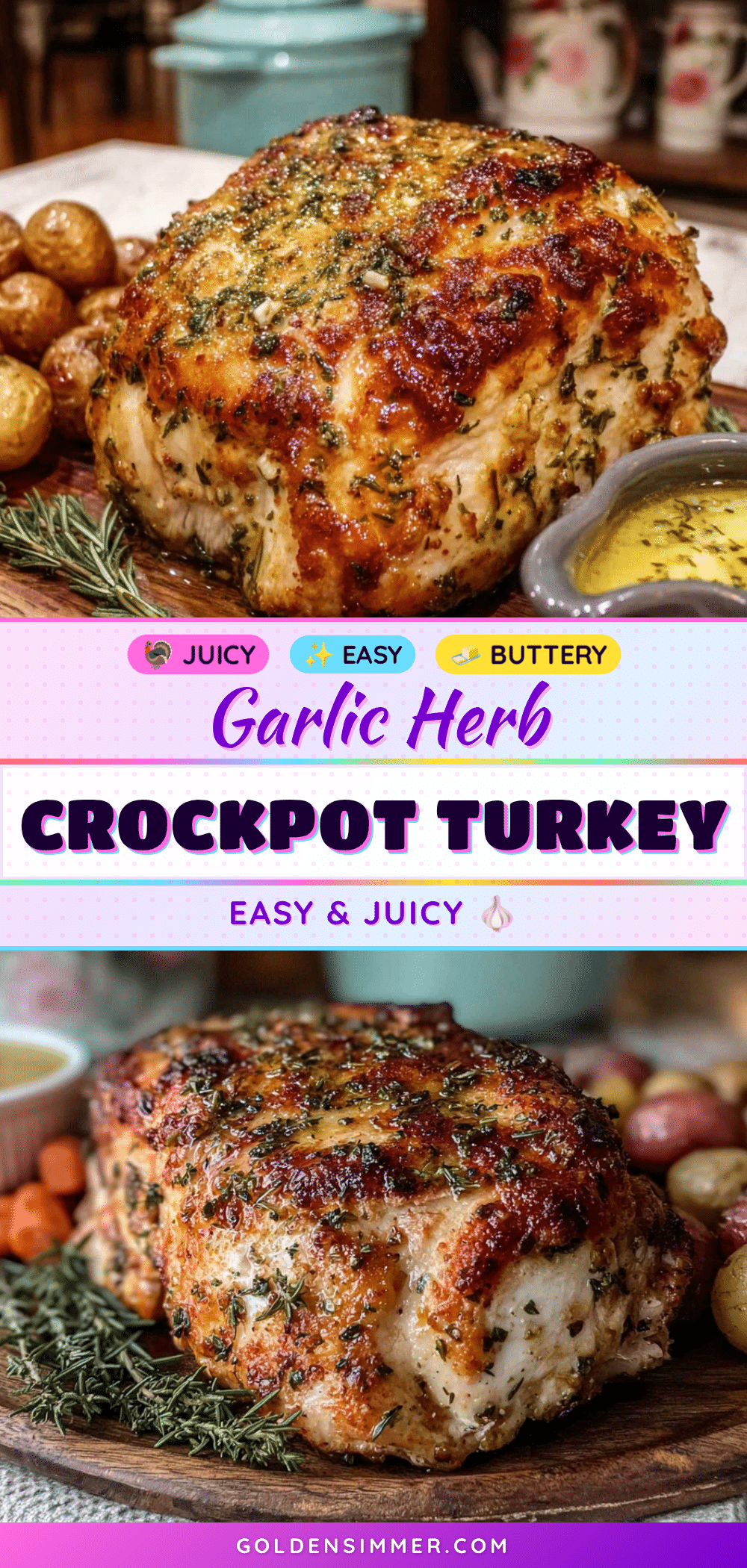 Easy Crockpot Turkey Breast with Garlic Herb Butter recipe