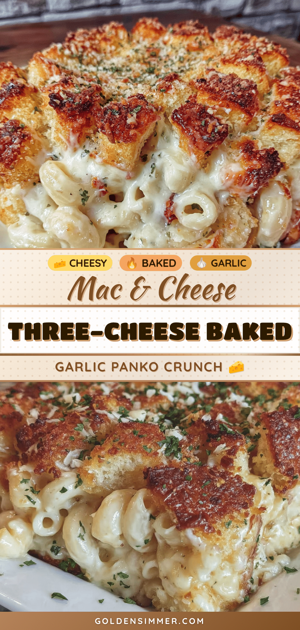 quick baked 3-cheese mac and cheese with garlic panko recipe